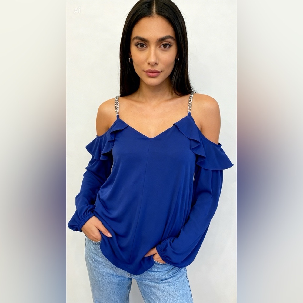 Michael Michael Kors royal blue long sleeve cold shoulder blouse